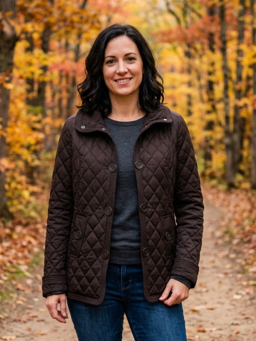 Jones New York Brown Diamond Quilted Jacket Size L